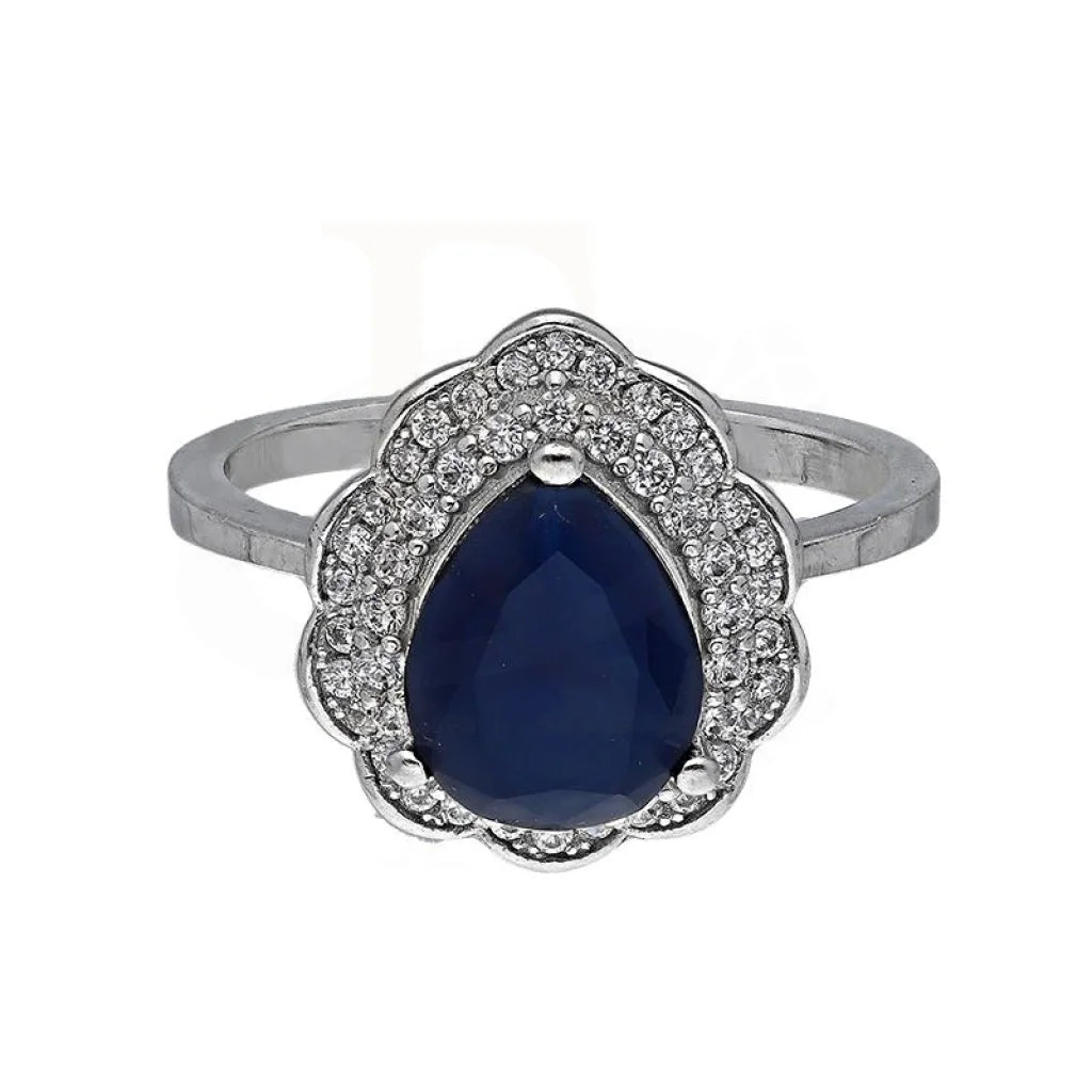 fashion rings with colored stones -Sterling Silver 925 Blue Pear Shaped Solitaire Ring - FKJRNSL3504