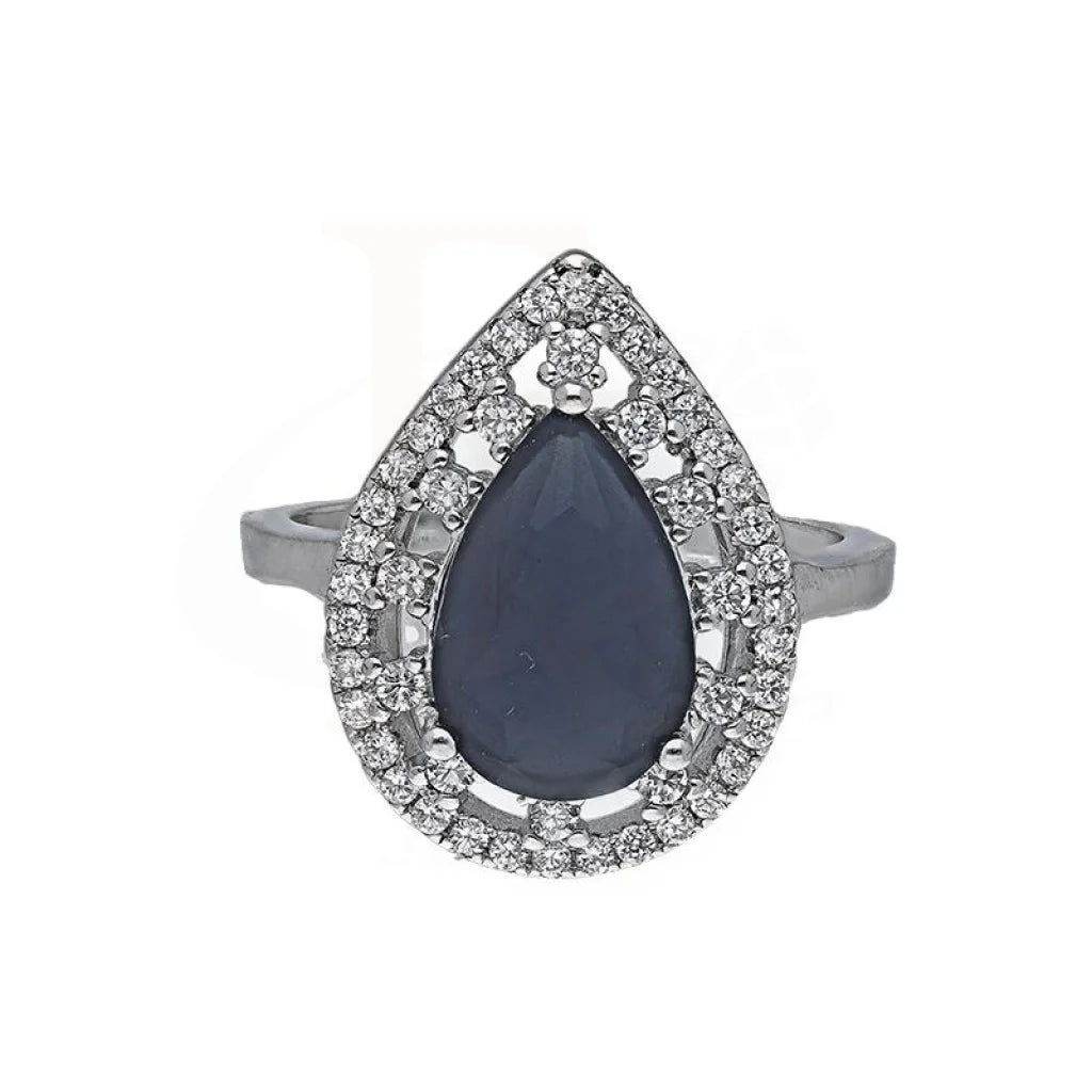 affordable fashion engagement rings -Sterling Silver 925 Blue Pear Shaped Solitaire Ring - FKJRNSL3506