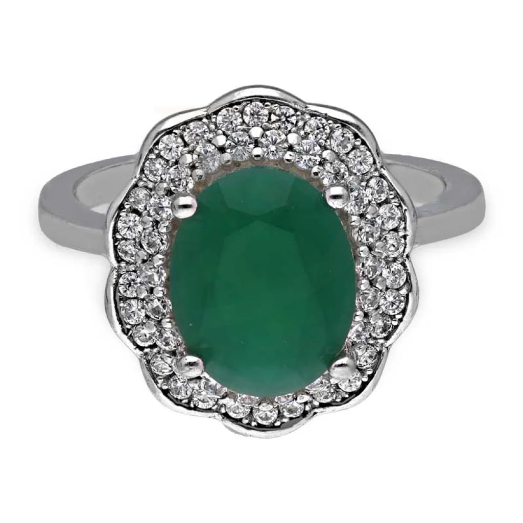 men's wedding rings with rubies -Sterling Silver 925 Green Oval Shaped Solitaire Ring - FKJRNSL3518