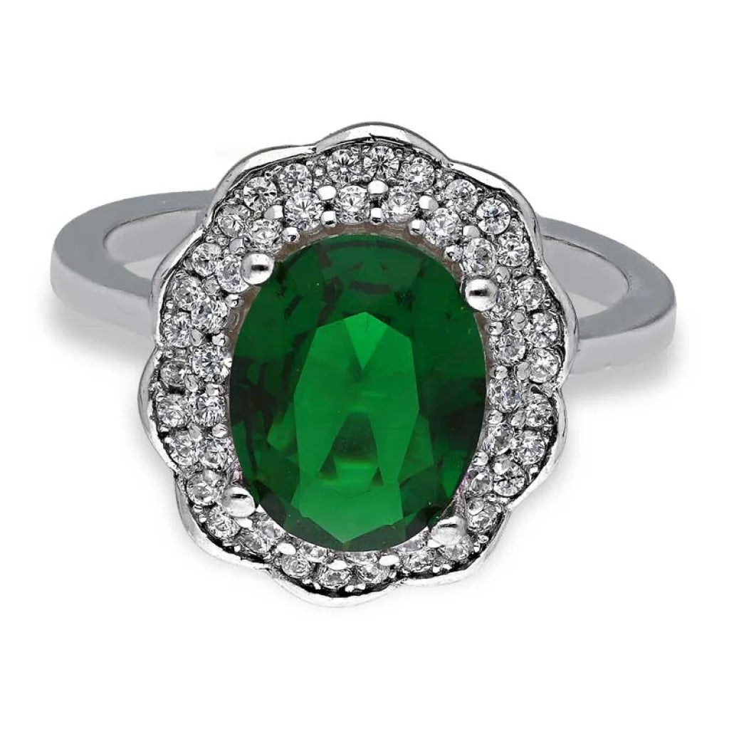 luxury gemstone rings -Sterling Silver 925 Green Oval Shaped Solitaire Ring - FKJRNSL3519