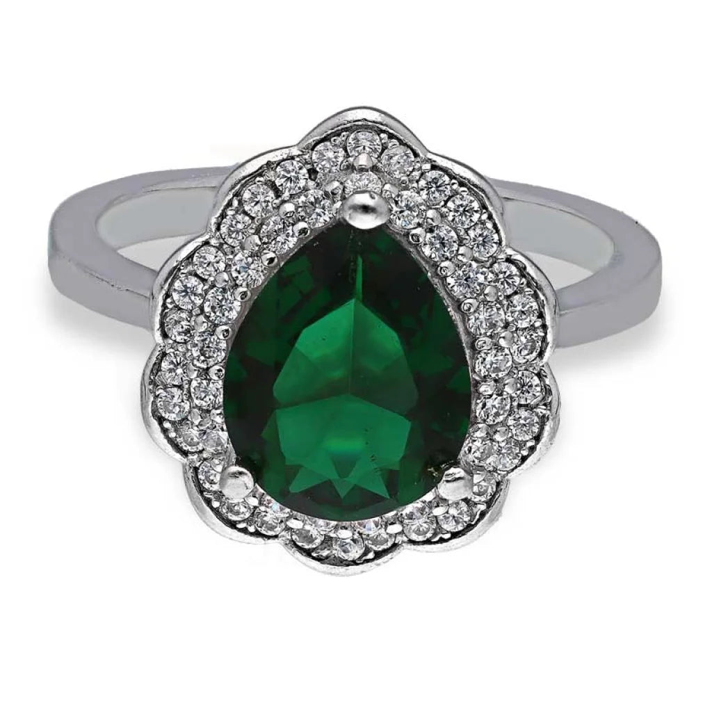 affordable engagement rings for women -Sterling Silver 925 Green Pear Shaped Solitaire Ring - FKJRNSL3517