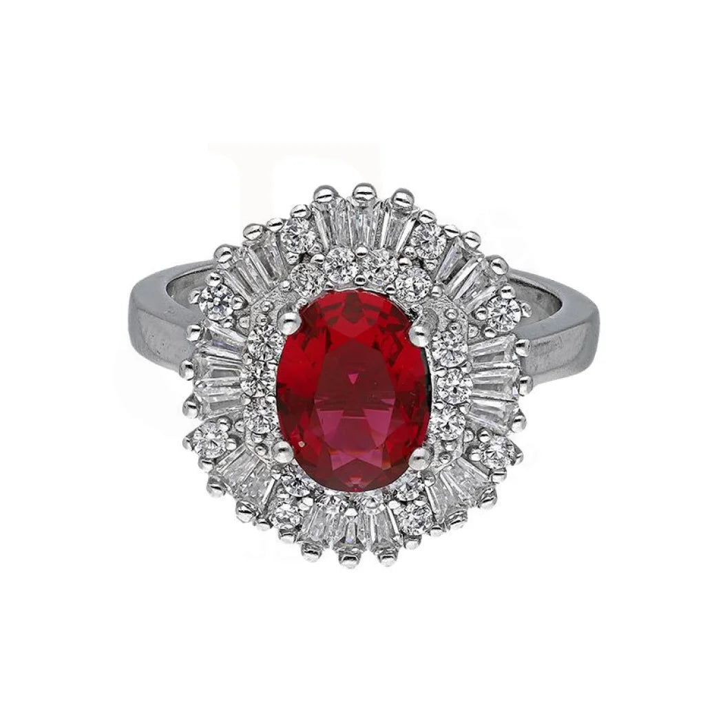 trendy rings for men -Sterling Silver 925 Red Oval Shaped Solitaire Ring - FKJRNSL3513