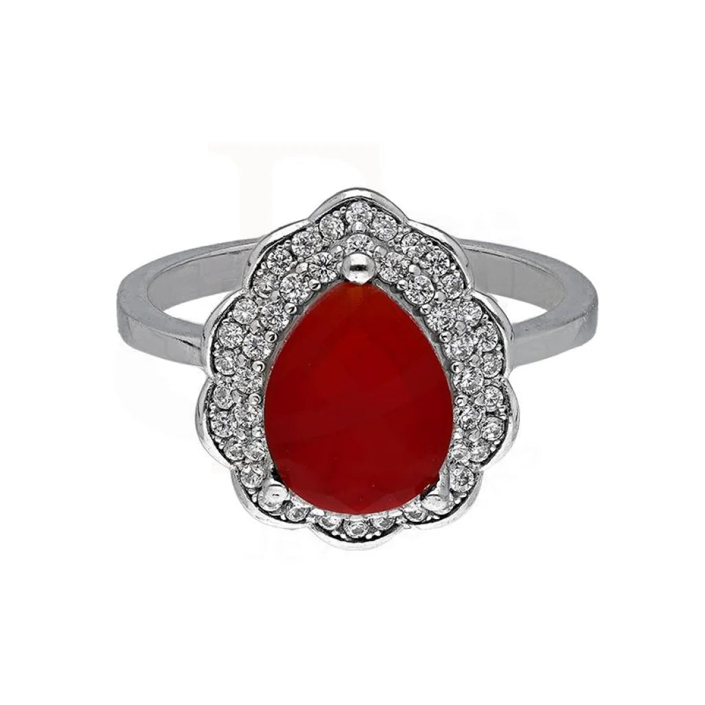 affordable vintage wedding rings -Sterling Silver 925 Red Pear Shaped Solitaire Ring - FKJRNSL3505