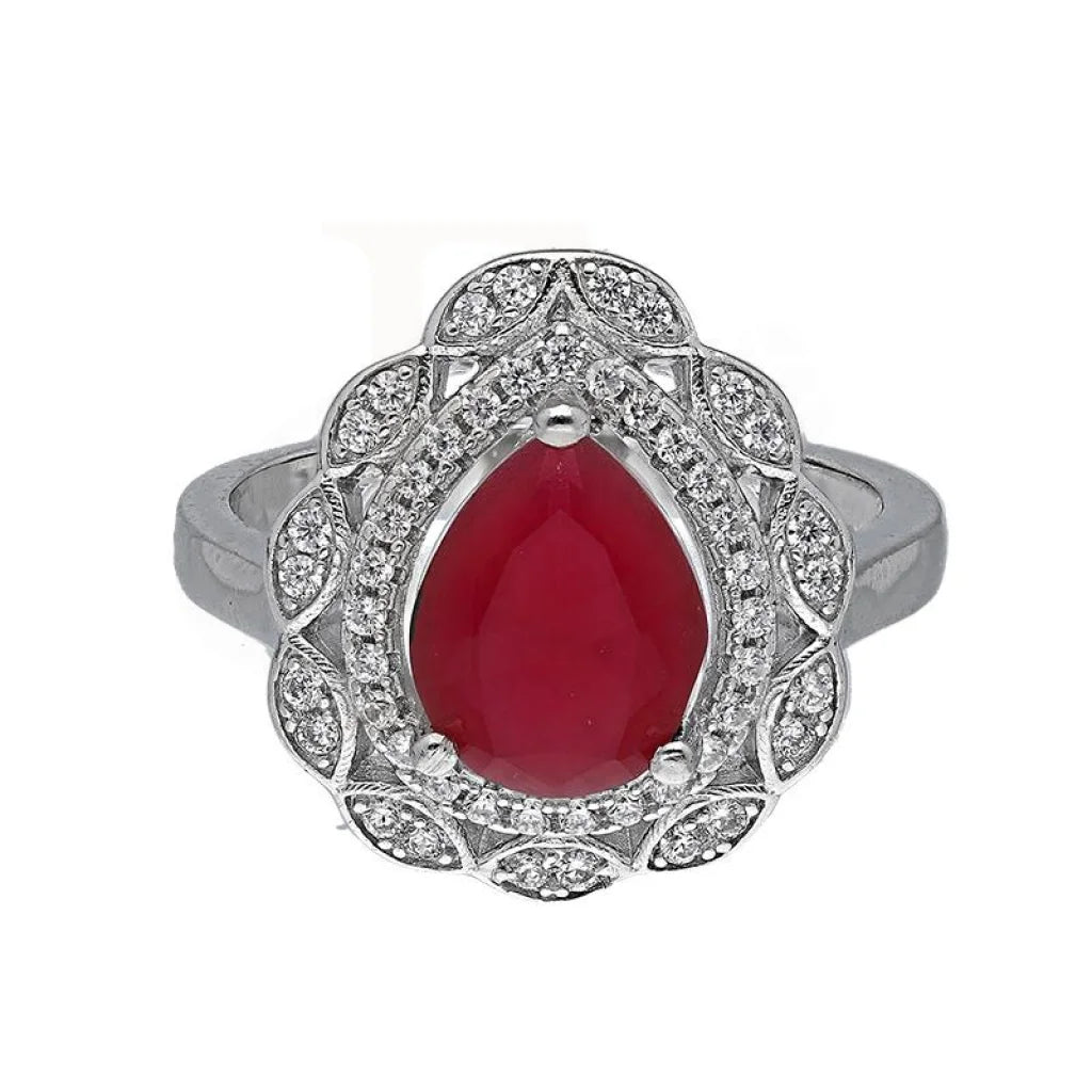 fashion engagement rings with rubies -Sterling Silver 925 Red Pear Shaped Solitaire Ring - FKJRNSL3509