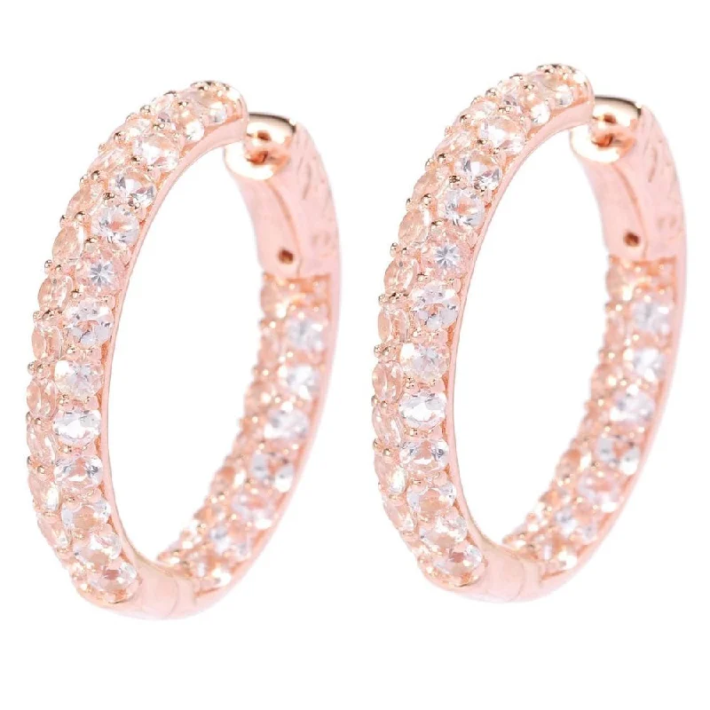 vintage gold earrings with diamonds -Sterling Silver Morganite Double-row Inside-out 1-inch Hoop Earrings