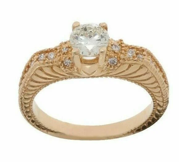 unique wedding bands with rubies -Vintage Antique Reproduction .84ct Round Cut Diamond Engagement Ring 14k YelGold