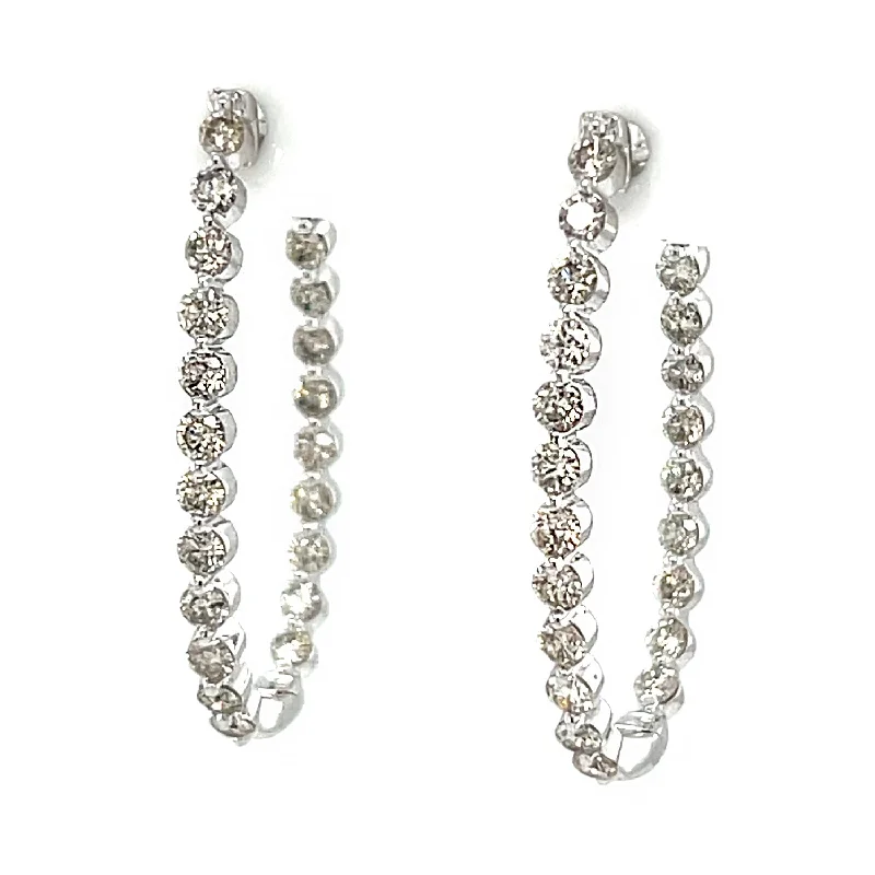 unique silver drop earrings for brides -White 14 Karat Medium Hoop Earrings