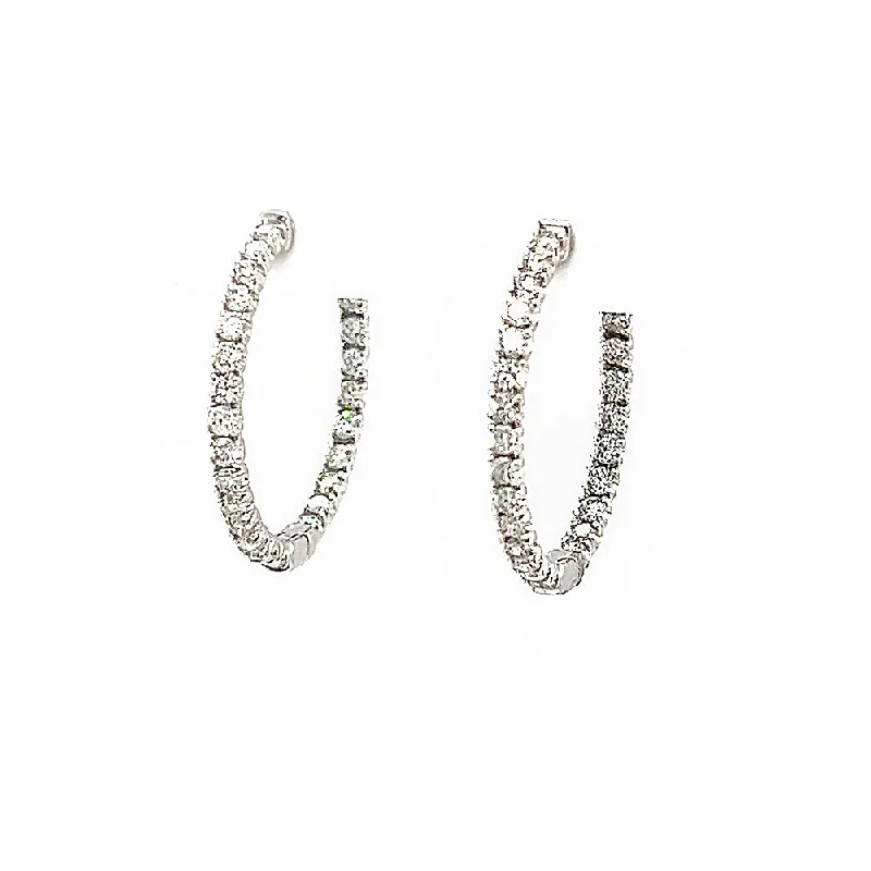 trendy drop earrings for evening wear -Medium Diamond Hoop Earrings