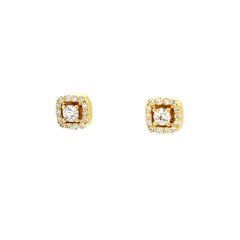 gold earrings for engagement gifts -Diamond Halo Earrings