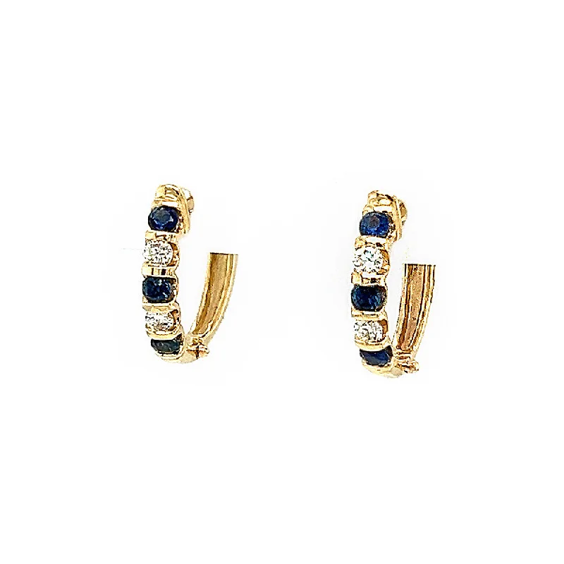 large silver earrings with diamonds -Sapphire and Diamond Hoop Earrings