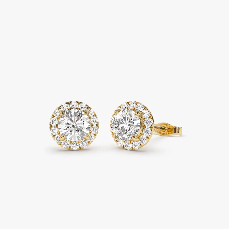 handmade earrings with precious gems -1.30 ctw 14k Round Lab Grown Diamond Halo Stud Earrings - Josephine