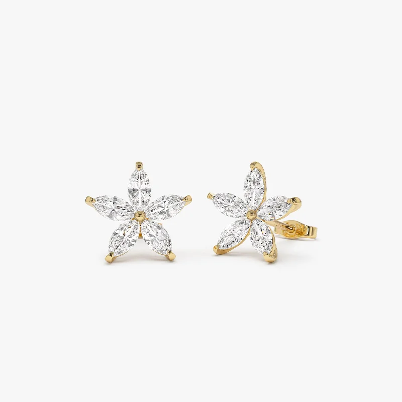 gold earrings for special occasions -1.45 ctw 14k Marquise Shaped Lab Grown Diamond Floral Studs - Maya