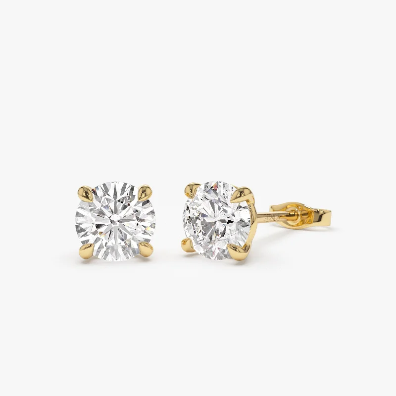 personalized gold earrings with pearls -1.50 ctw 14k Classic Four Prong Round Lab Grown Diamond Studs - Riley