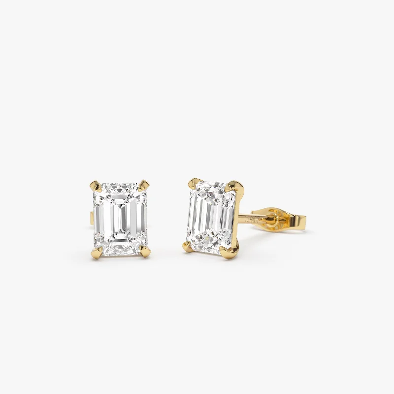 trendy gold earrings for special occasions -1.50 ctw 14k Prong Setting Emerald Cut Lab Grown Diamond Studs - Claire