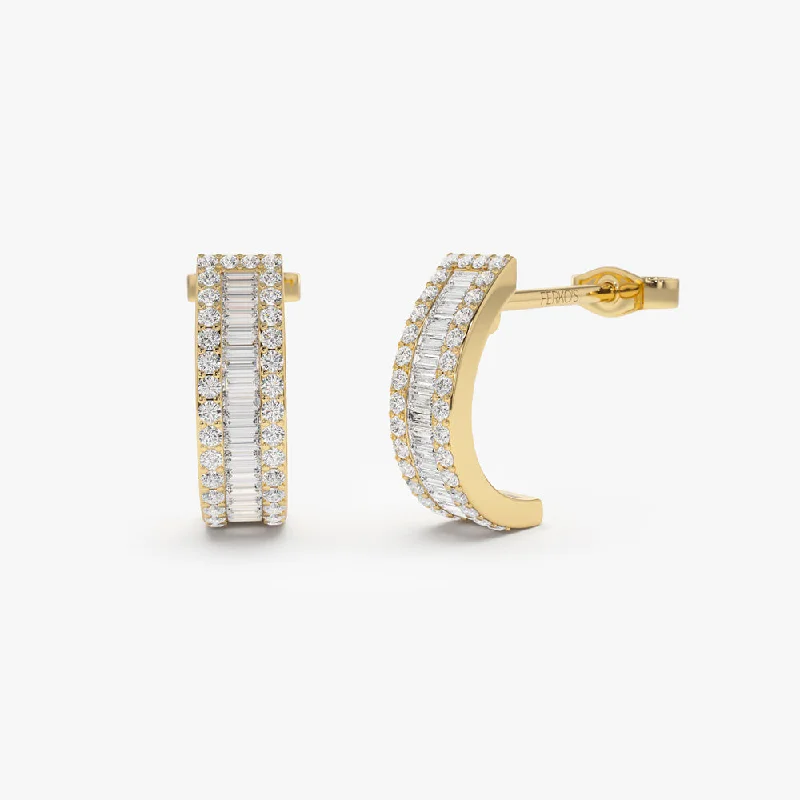 crystal drop earrings for special events -14K Baguette and Round Diamond Micro Pave Earrings