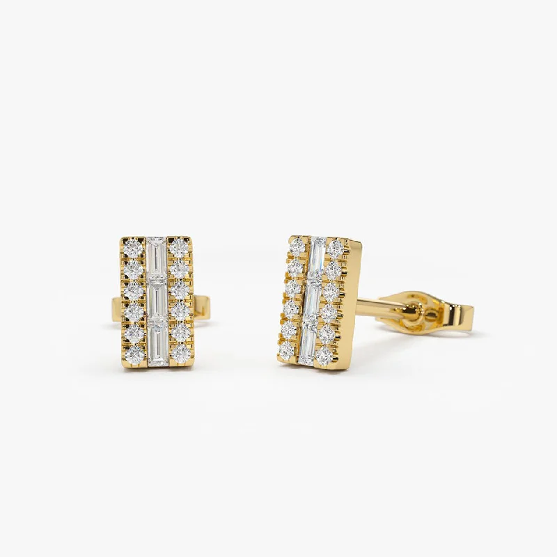 unique gemstone earrings for formal wear -14K Baguette Diamond Bar Earrings