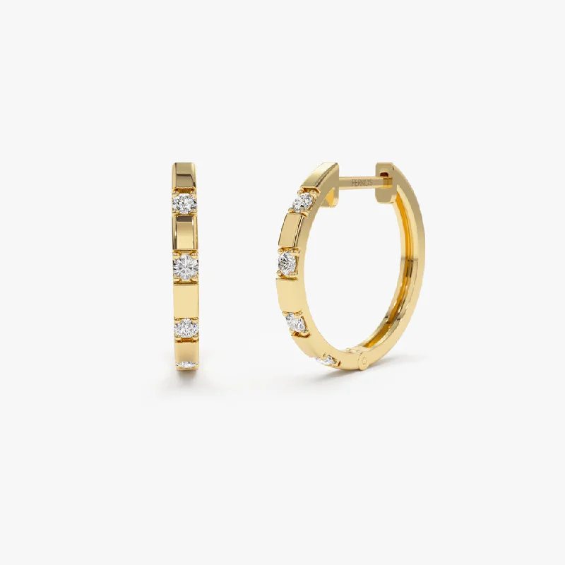 gold earrings with tourmaline stones for weddings -14k Dainty Diamond Hoop Earrings