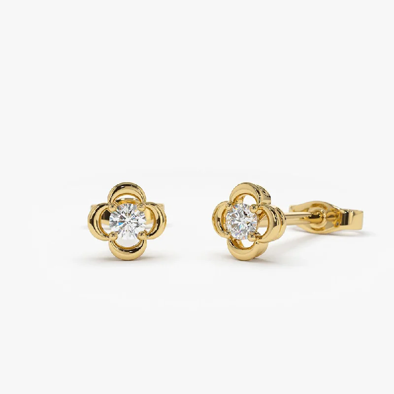 statement earrings with diamonds -14k  Diamond Clover Earrings