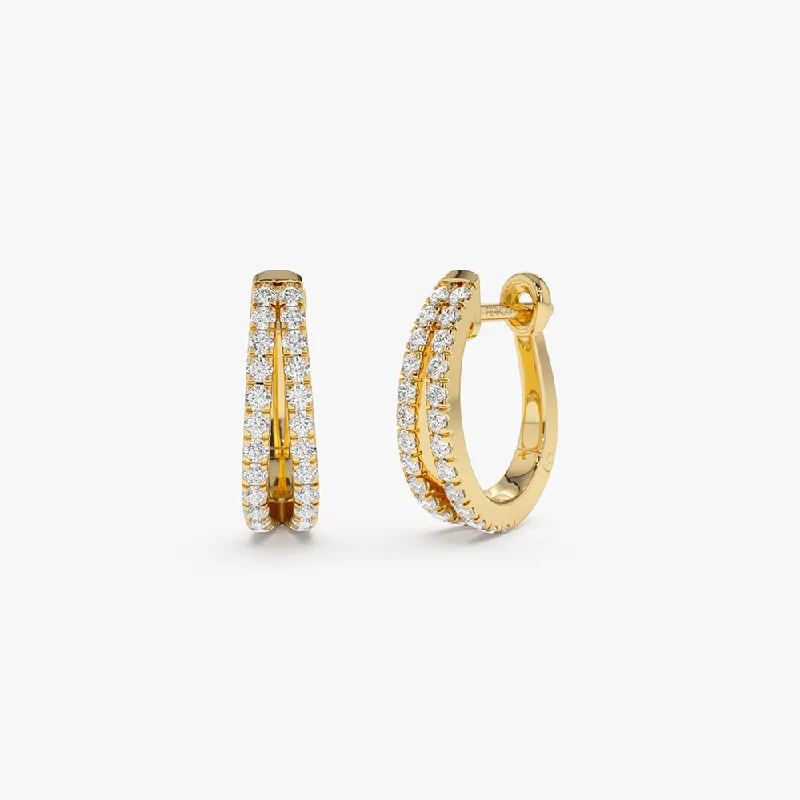 gold earrings with colorful gems for weddings -14k Double Hoop Diamond Earrings