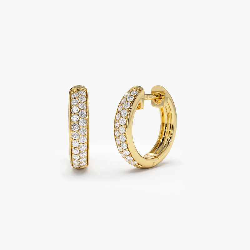 custom gemstone earrings for special occasions -14k Double Row Micro Pave Petite Diamond Hoops