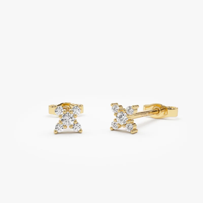 gold earrings with diamonds for brides -14K Gold Criss Cross X Diamond Earring Studs