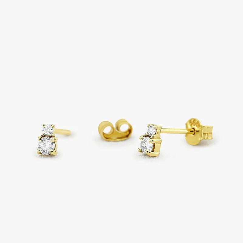 stylish stud earrings with crystals -14K Gold Double Diamond Studs