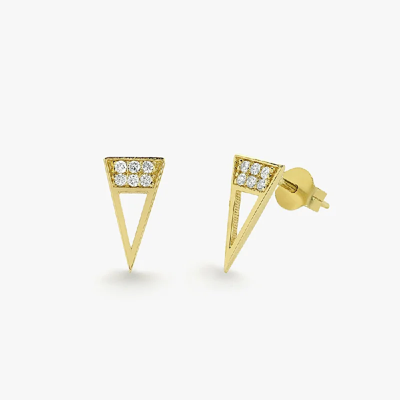 silver earrings with sapphires for casual wear -14K Gold Elongated Triangle Earrings with Micro Pave Diamonds