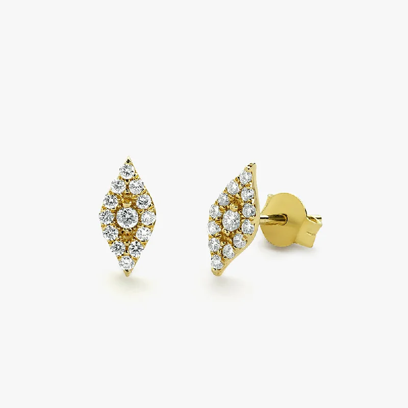 silver earrings with jade stones for weddings -14K Gold Evil Eye Diamond Studs