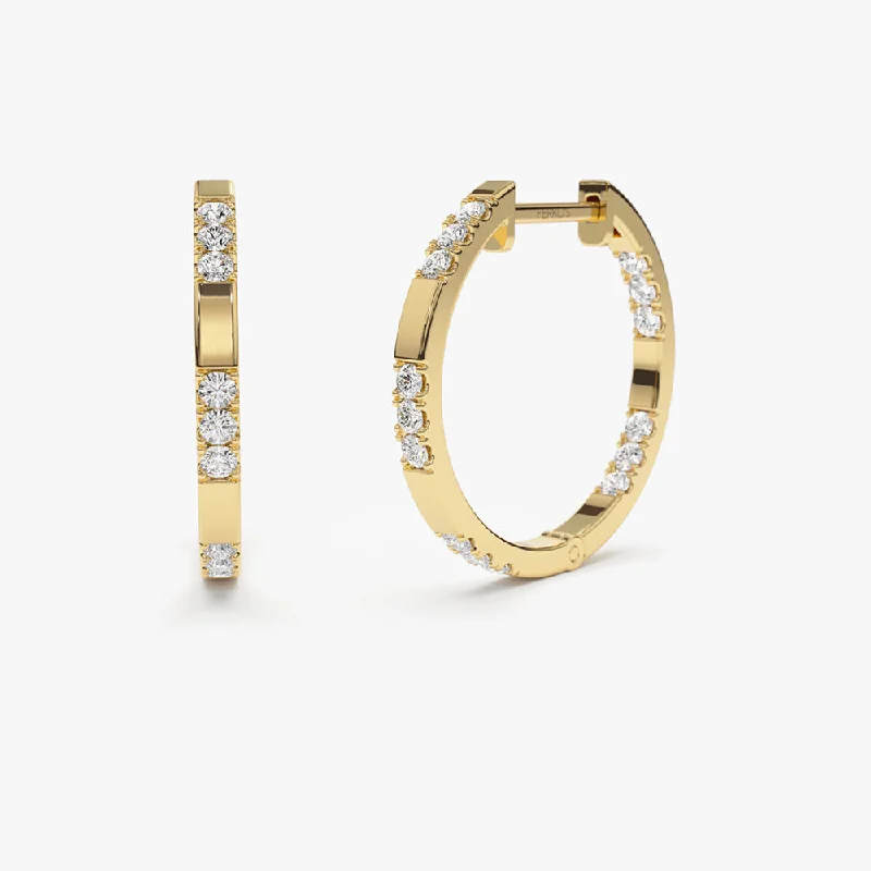 unique drop earrings with diamonds -14k Gold Inside out Diamond Hoop Earrings