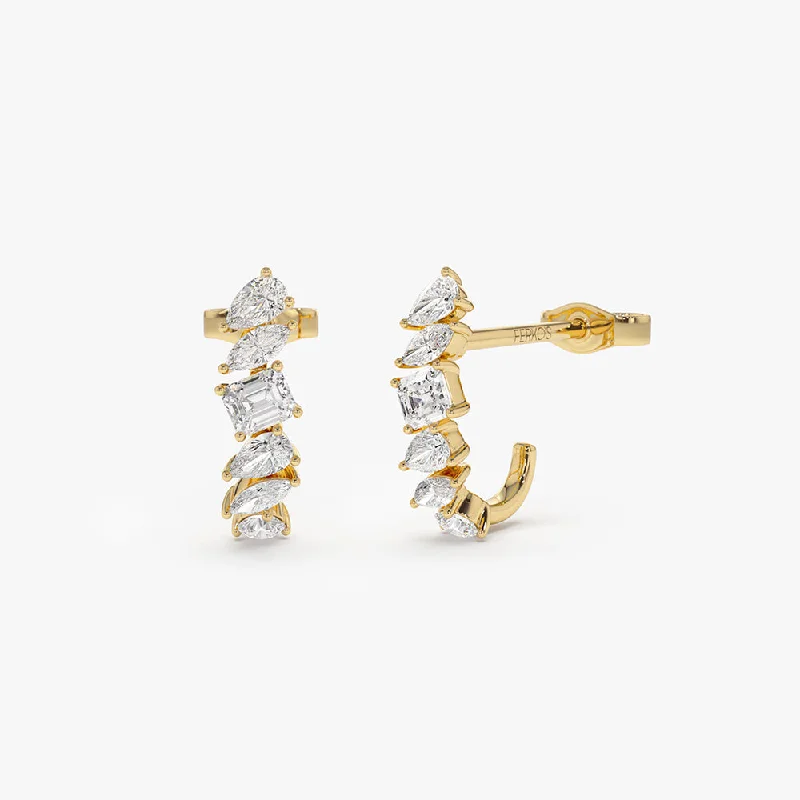 gold earrings for wedding gifts -14k Gold Mixed Diamond Shapes Statement Stud Earrings