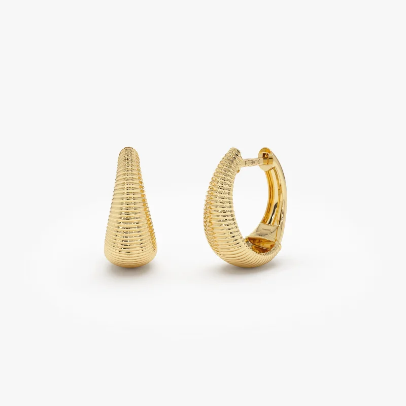 pearl earrings with silver clasps -14k Gold Ribbed Teardrop Hoop Earrings