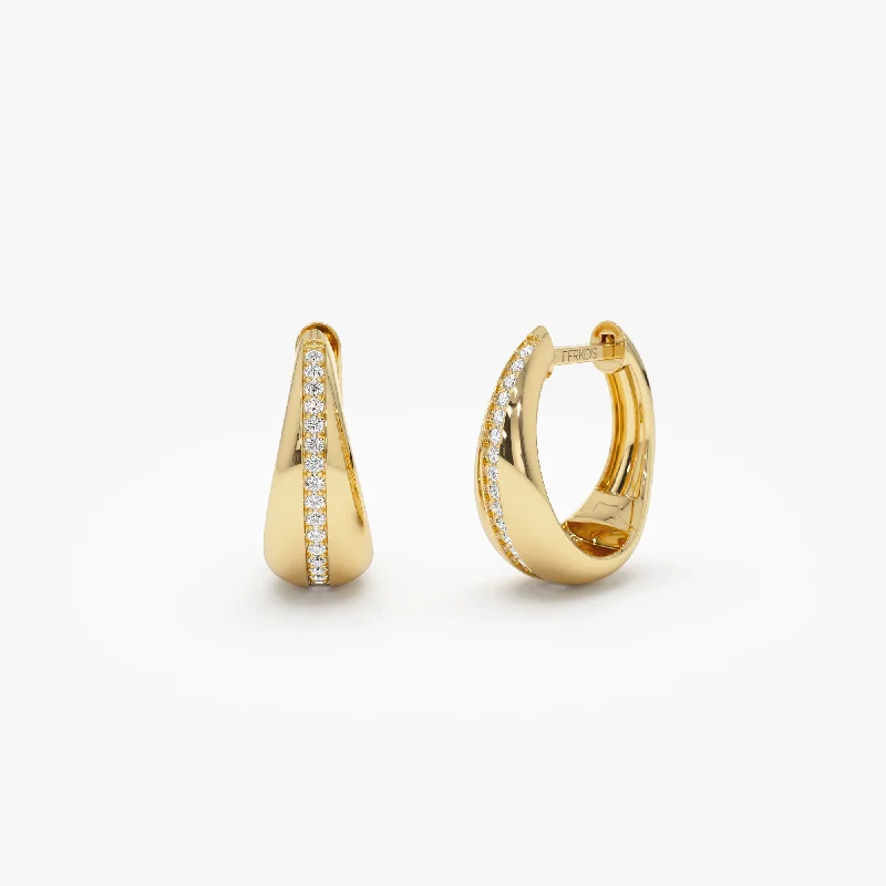 trendy gemstone earrings with diamonds -14k Gold Teardrop Diamond Hoop Earrings