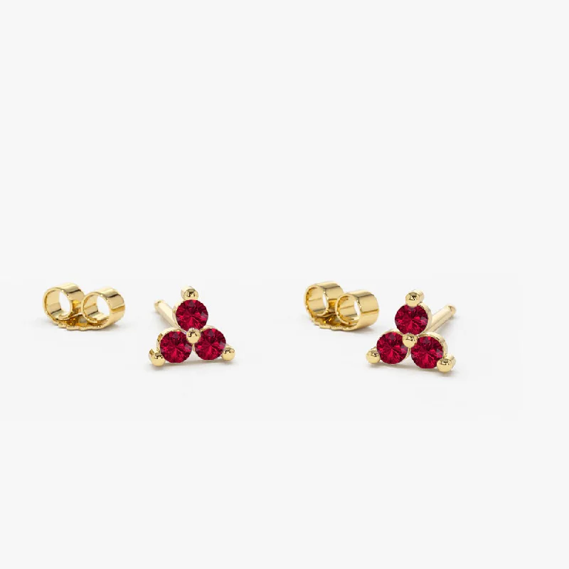 luxury earrings for special occasions -14K Tiny Trio Ruby Earrings