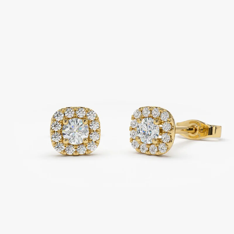 luxury stud earrings for special events -14k Halo Setting Diamond Studs