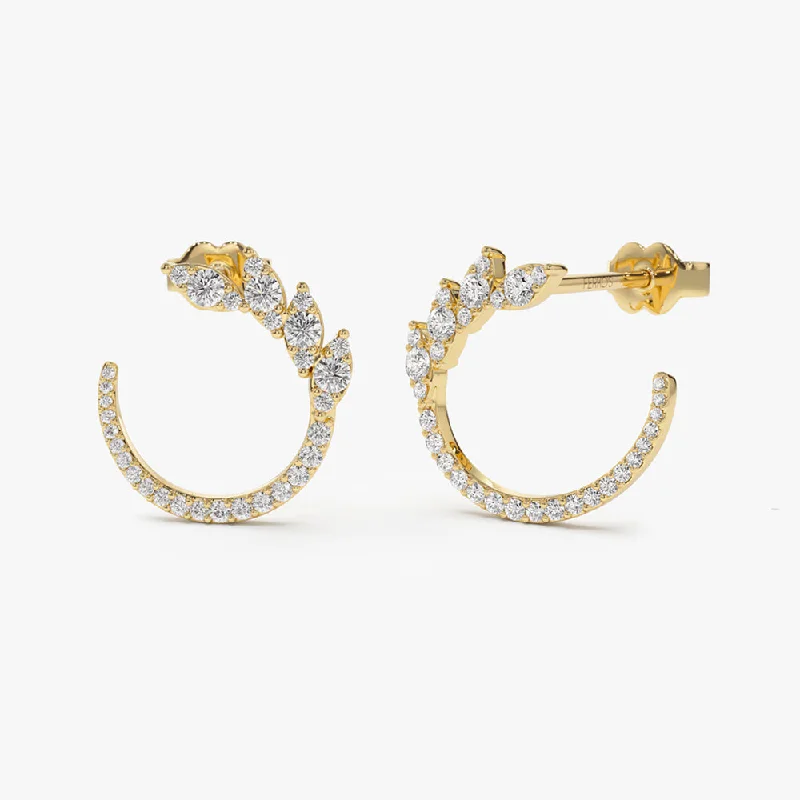 trendy pearl earrings for special events -14k Marquise Looking Round Diamond Cluster Studs