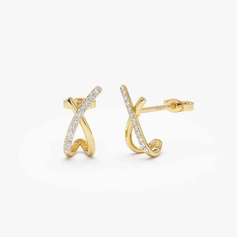 luxury gold hoop earrings for weddings -14k Moden X Design Diamond Studs