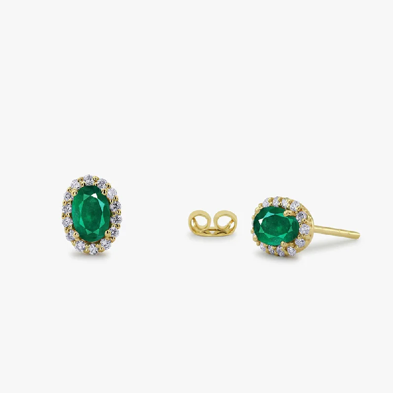 rose gold drop earrings for women -14k Gold Oval Cut Emerald Diamond Earrings