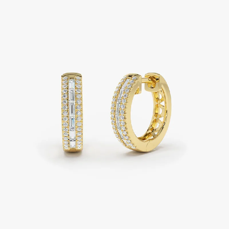 handmade gemstone earrings for weddings -14K Pave Diamonds and Baguette Hoop Earrings