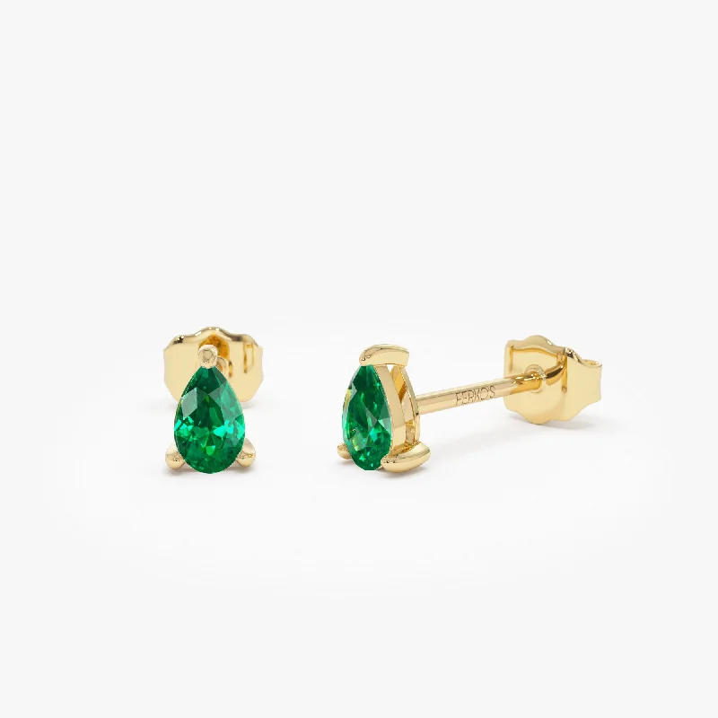 custom silver earrings with initials -14K  Pear Shaped Emerald Stud Earrings