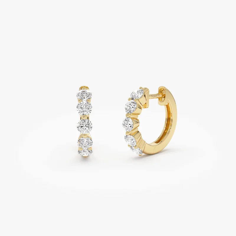 luxury stud earrings for weddings -14k Shared Prong Diamond Hoops