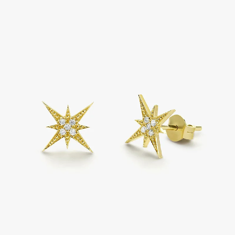 personalized earrings with meaningful words -14K Gold Starburst Diamond Earrings