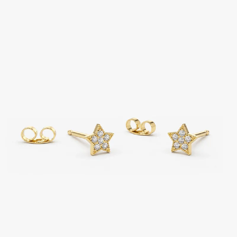 personalized drop earrings with initials -14K Gold Tiny Diamond Star Studs