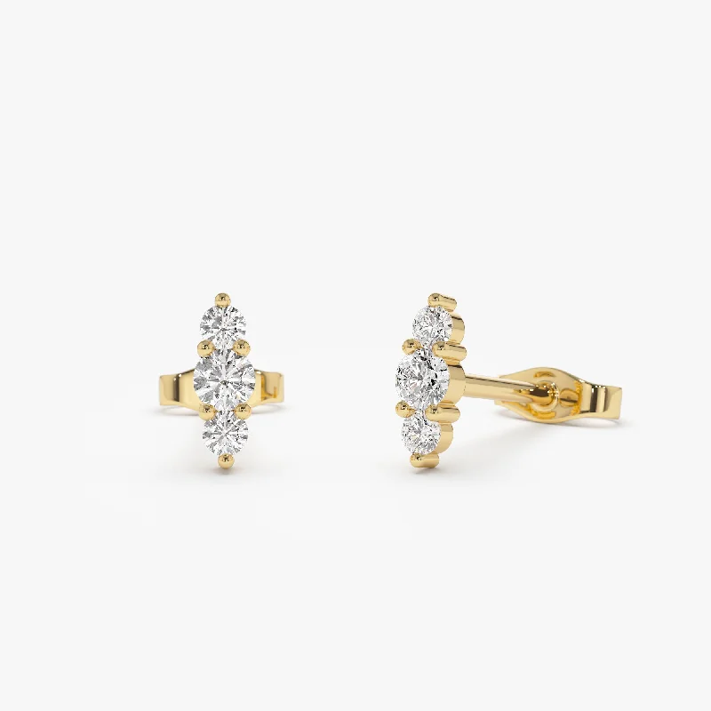 silver earrings with citrine stones for weddings -14k Triple Diamond Stud Earrings