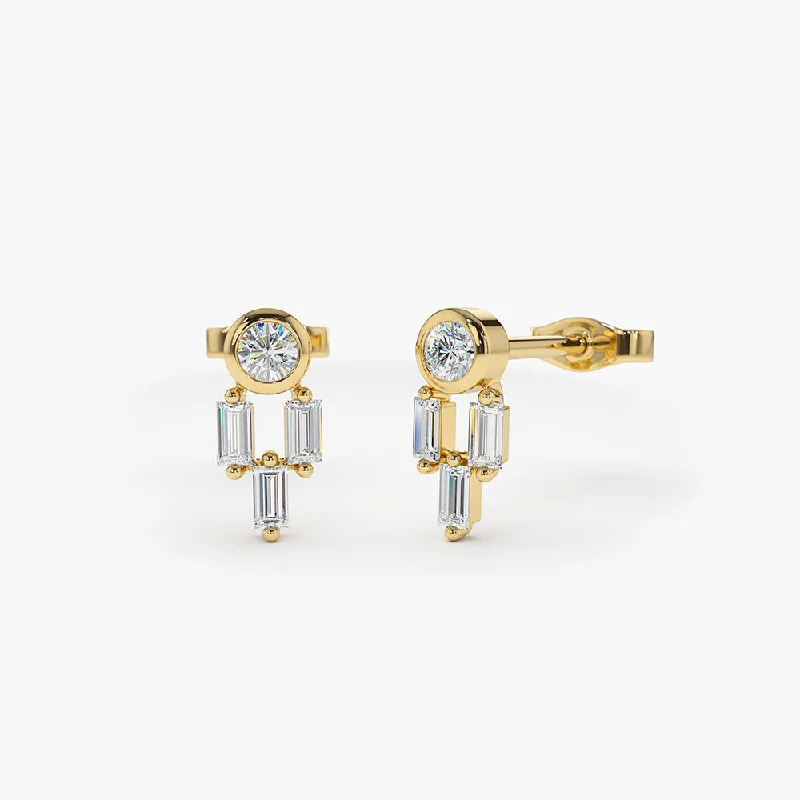 unique diamond earrings for weddings -14k Unique Baguette Diamond Earrings