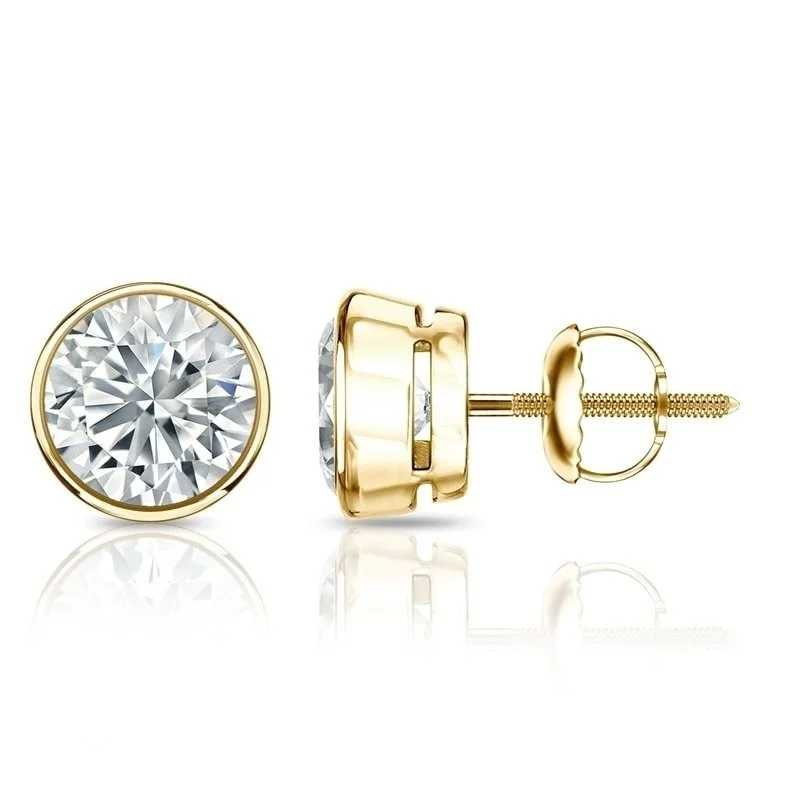 trendy silver earrings for family gifts -Auriya 1 1/2ctw Round Diamond Stud Earrings Bezel-set 18k Gold - GIA Certified