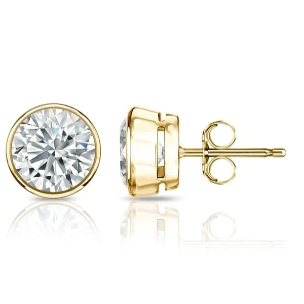 gold earrings with citrine stones for weddings -Auriya 1 1/2ctw Round Diamond Stud Earrings Bezel-set 18k Gold - GIA Certified