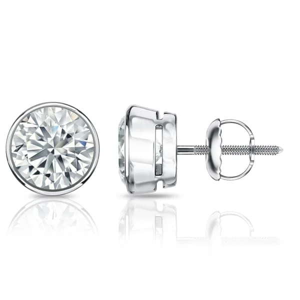 luxury earrings for wedding gifts -Auriya 1 1/2ctw Round Diamond Stud Earrings Bezel-set Platinum - Certified