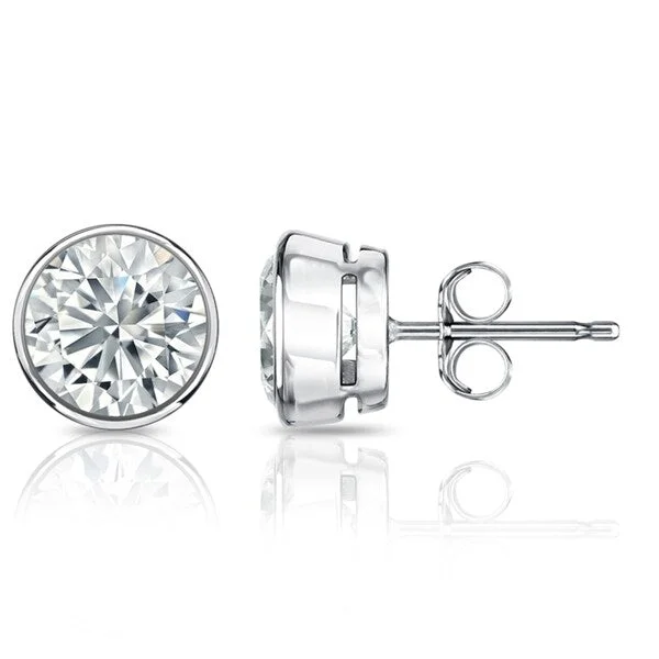 custom-designed gold earrings for weddings -Auriya 1 1/2ctw Round Diamond Stud Earrings Bezel-set Platinum - GIA Certified