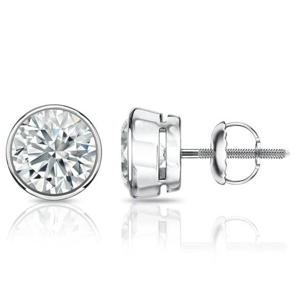 trendy silver hoop earrings for gifts -Auriya 1 1/2ctw Round Diamond Stud Earrings Bezel-set Platinum - GIA Certified