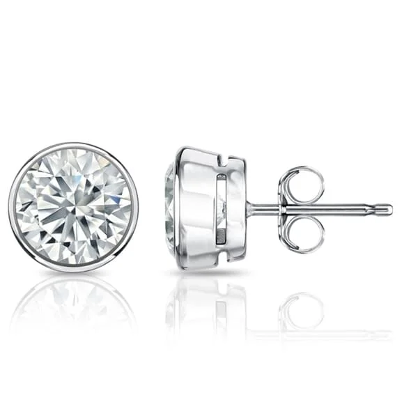 silver earrings for evening occasions -Auriya 14k Gold GIA Certified 4.20 carat TDW Bezel Set Round Diamond Stud Earrings